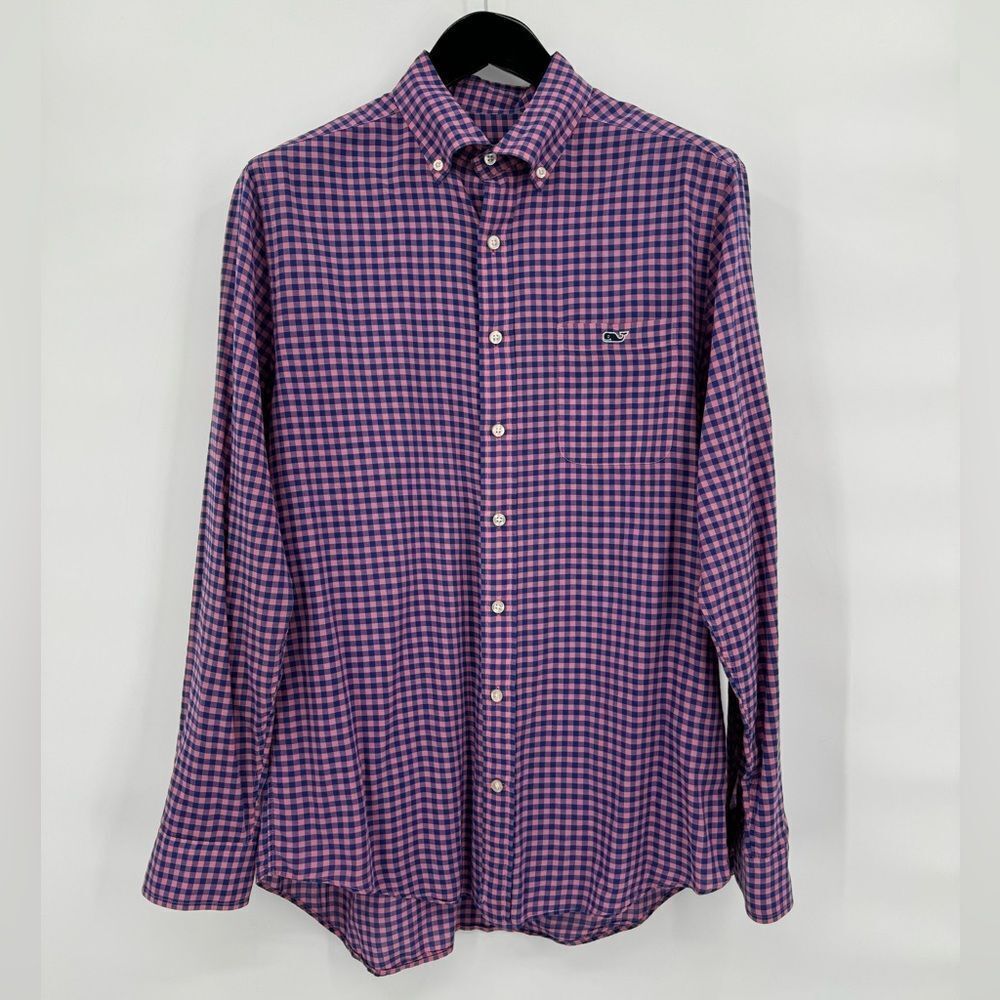 Vineyard Vines Tucker Slim Fit Pink & Purple Check Cotton size M Long Sleeve